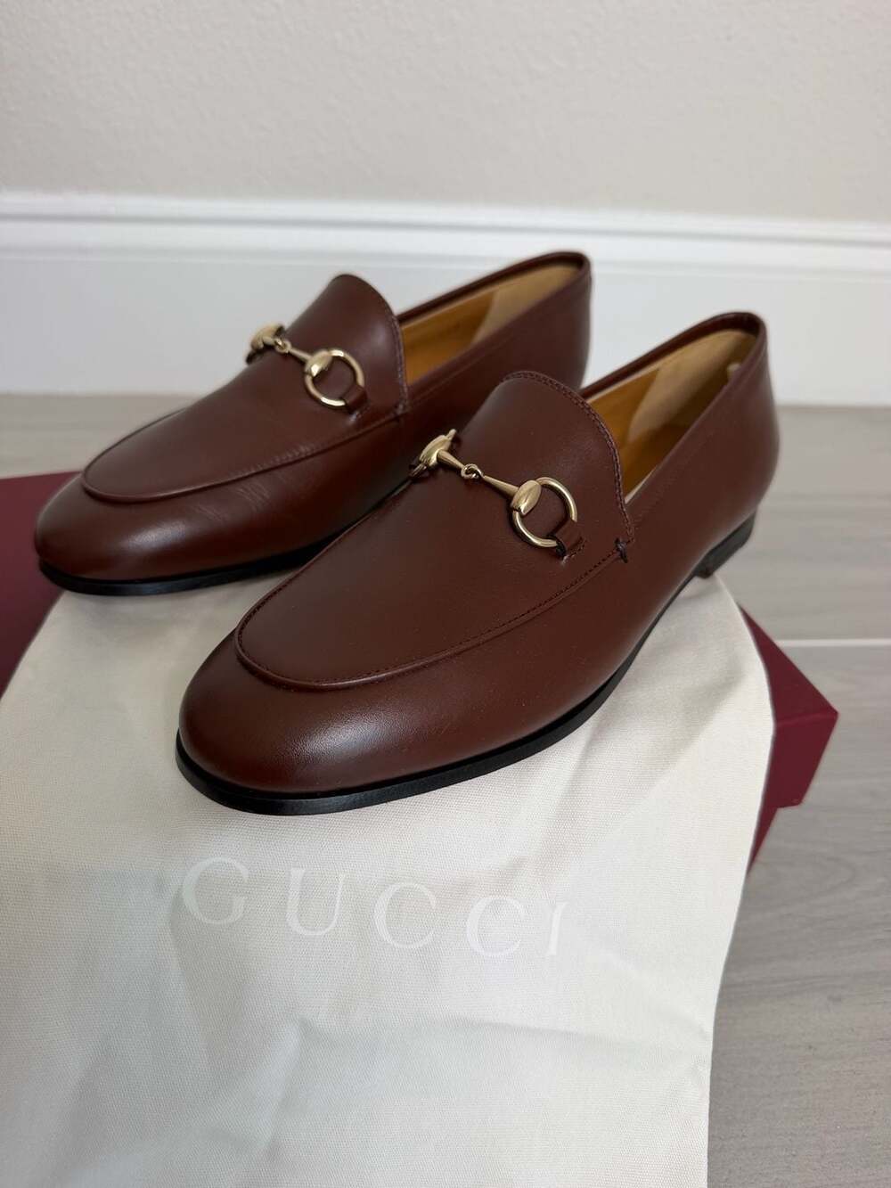 Gucci Jordaan Horsebit Loafers Sweet Chestnut Leather Flats EU 36 NIB - Picture 2 of 10